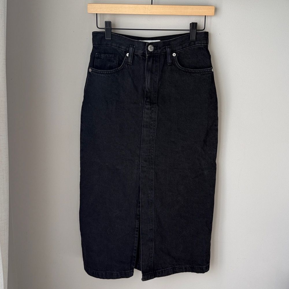 MNG Mango Black Denim Mid Skirt